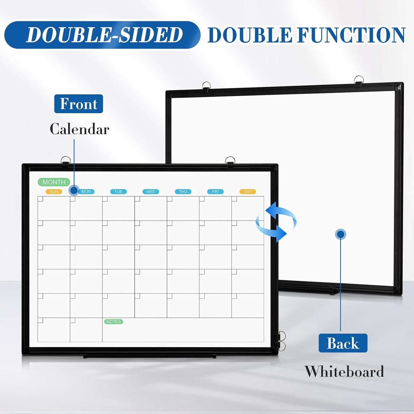 WALGLASS Weekly Dry Erase Calendar Whiteboard for Wall, 24" x 18" Double-Sided Weekly Planner White Board with Notes, Daily Tracker, Aluminum Framed Hanging & Wall Mount for Home, Office, School
