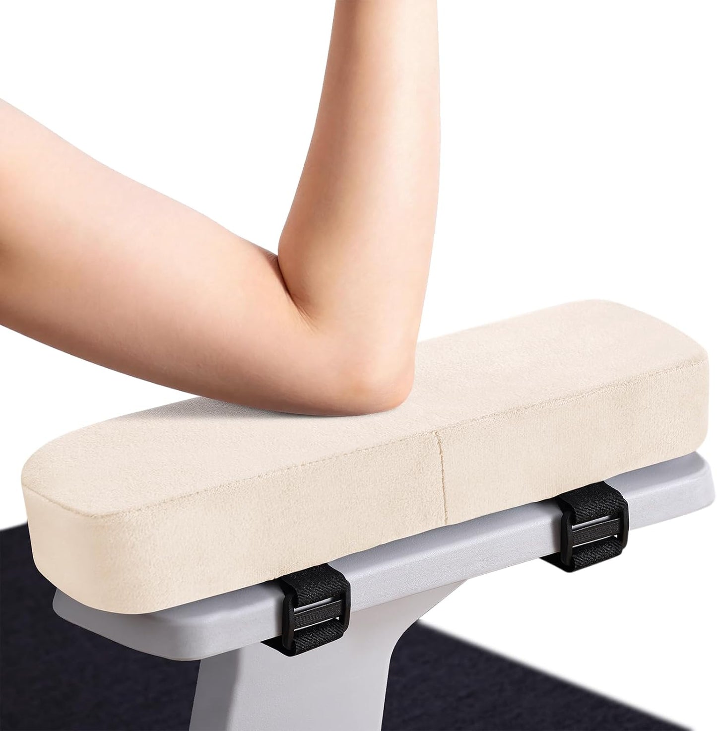 Smiry Ergonomic Office Chair Armrest Pads, Memory Foam Arm Rest Covers, Non-Slip Armrest Cushion with Adjustable Buckles and Straps, Elbow Relief for Desk, Gaming & Wheelchair (Black, Set of 2)