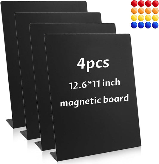 4 Pack Magnet Board, Black Magnetic Bulletin Board Metal Magnet Display Stand with Easel Stand Tabletop Memo Display Board for Memos, Photos & Documents Table Supplies