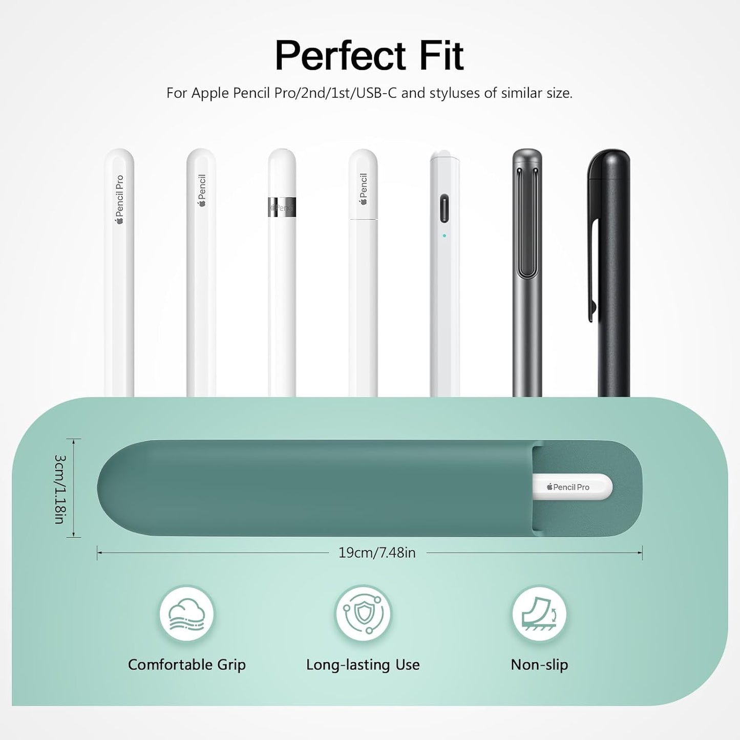 MoKo Pencil Case Holder, Adhesive Silicone Pencil Protected Sleeve Compatible with Apple Pencil Pro/ (USB-C)/ 1st/ 2nd Generation, Similarly Sized Styluses Accessories, Black