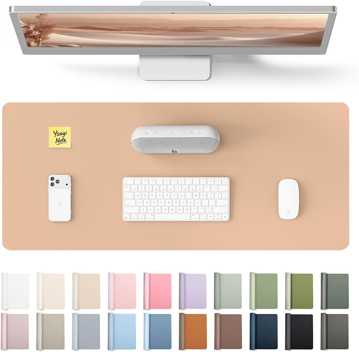YSAGi Large Extended PU Leather Desk Pad Protector – Non-Slip Waterproof Desk Mat for Office & Home, Easy Clean Mouse Pad & Laptop Writing Blotter 35.4"x17" Black - Colors A