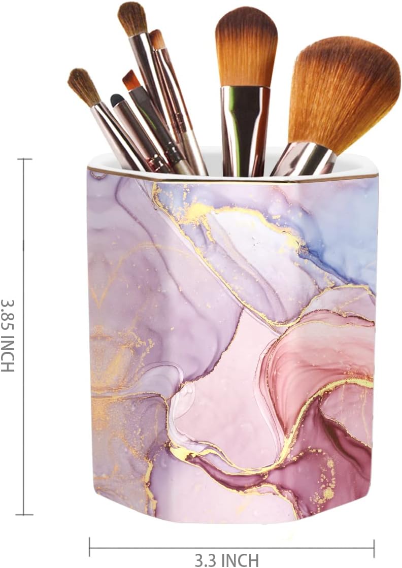 Pen Holder, Pencil Holder for Desk, Marble Desk Organizer Cute, Durable Ceramic Pencil Cup, Decorative Makeup Brush Holder Cup, Stationery Holder for Office, Home, Gray Marble