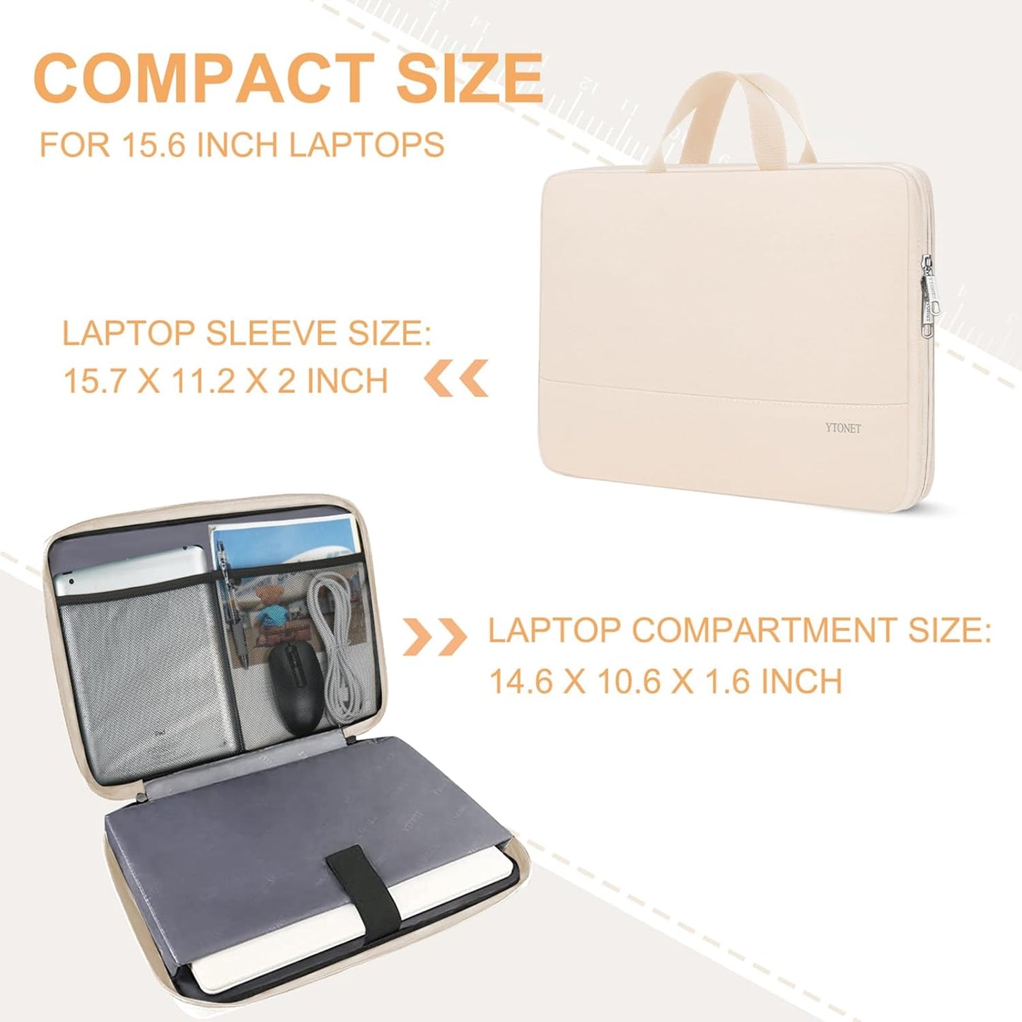 Ytonet Laptop Case, 15.6 inch TSA Laptop Sleeve Computer Bag Water Resistant Computer Case Carrying Cover Compatible for Lenovo, HP, Dell, Asus Notebook, Gifts for Men Women, Grey