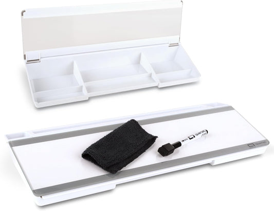 Quartet Glass Dry Erase White Board, Flip-Top Desktop Pad for Notetaking, 18" x 6" Whiteboard with Storage, Templates and Dry Erase Marker, White Surface (Q090F04-R)