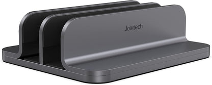 JOKItech Dual Aluminum Vertical Laptop Stand Organizer, Sturdy Notebook Computer Holder Stand Compatible with New Liquid Retina XDR Apple MacBook Air/Pro/Neo, Mac mini, Apple TV & iPad Pro - Spacegray