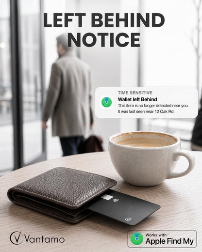 Vantamo Ultra-Thin Wallet Tracker Card, Apple MFi Certified, IP68 Waterproof Bluetooth Smart Card Wallet Tracker & Passport, Works with Apple Find My, Wireless Charging, iOS Only