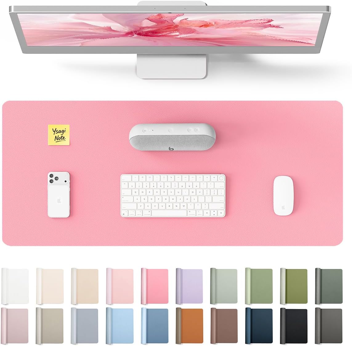 YSAGi Large Extended PU Leather Desk Pad Protector – Non-Slip Waterproof Desk Mat for Office & Home, Easy Clean Mouse Pad & Laptop Writing Blotter 35.4"x17" Black - Colors A