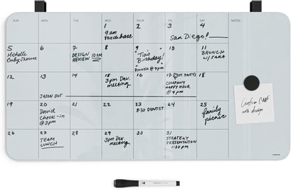 U Brands Magnetic Cubicle/Wall Glass Dry-Erase Weekly Calendar Board, 20" X 5.5" Inches, White Frosted Surface, Frameless