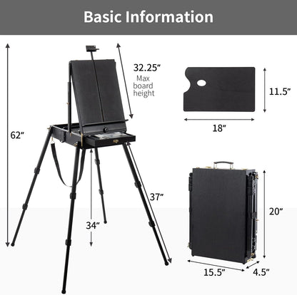 Falling in Art Light Weight French Style Field and Sketchebox Easel with Aluminum Tripod, Adjustable Beechwood Tripod Standing Easel with Drawer, Palette