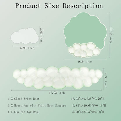 Cloud Keyboard Wrist Rest Dark Green Mouse Pad with Wrist Rest Ergonomic Wrist Pad Memory Foam Non-Slip Wrist Support for Computer Laptop Gaming Home Office Relief Typing Pain Green