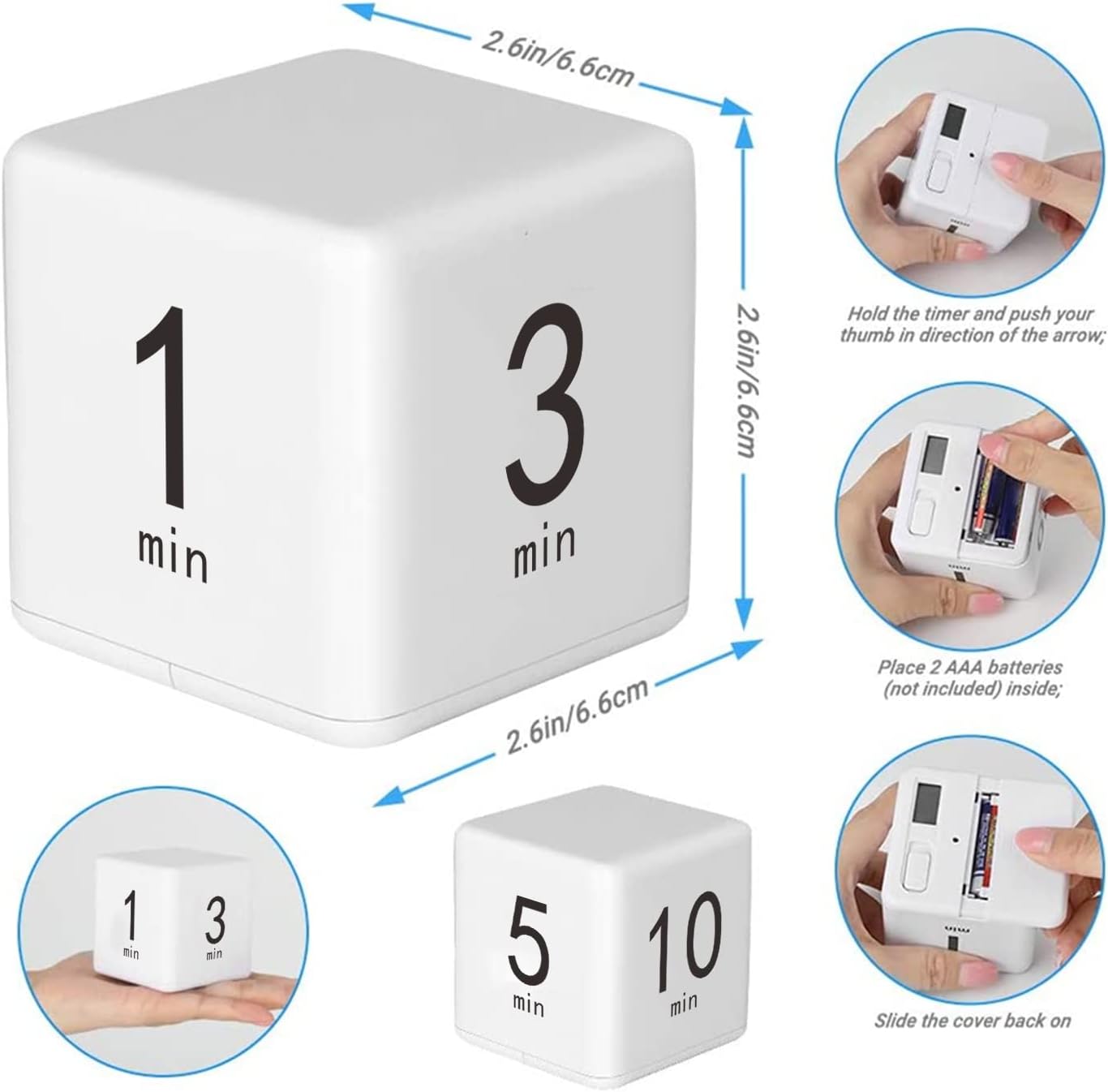 Cube Timer, Productivity Visual Timer 1/3/5/10 Minutes Preset, Desk Portable Rotating Multi Timers for ADHD Time Management Work Study Cooking Workout School
