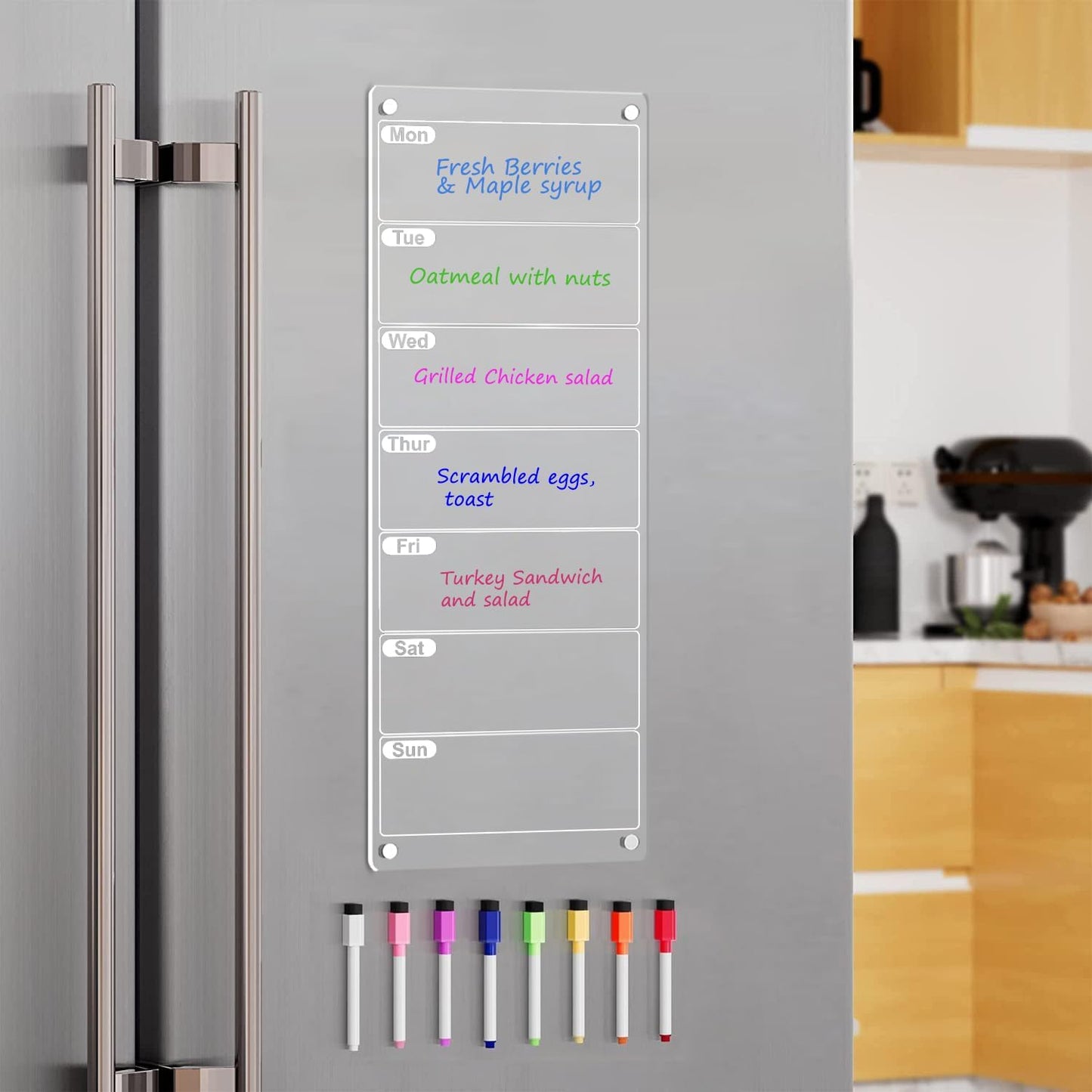 Magnetic Weekly Planner for Fridge 6"x17" Weekly Menu Magnet Fridge Dry Erase Board to Do/Grocery/Shopping List/Chore Chart 8 Markers