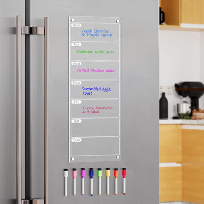 Magnetic Weekly Planner for Fridge 6"x17" Weekly Menu Magnet Fridge Dry Erase Board to Do/Grocery/Shopping List/Chore Chart 8 Markers