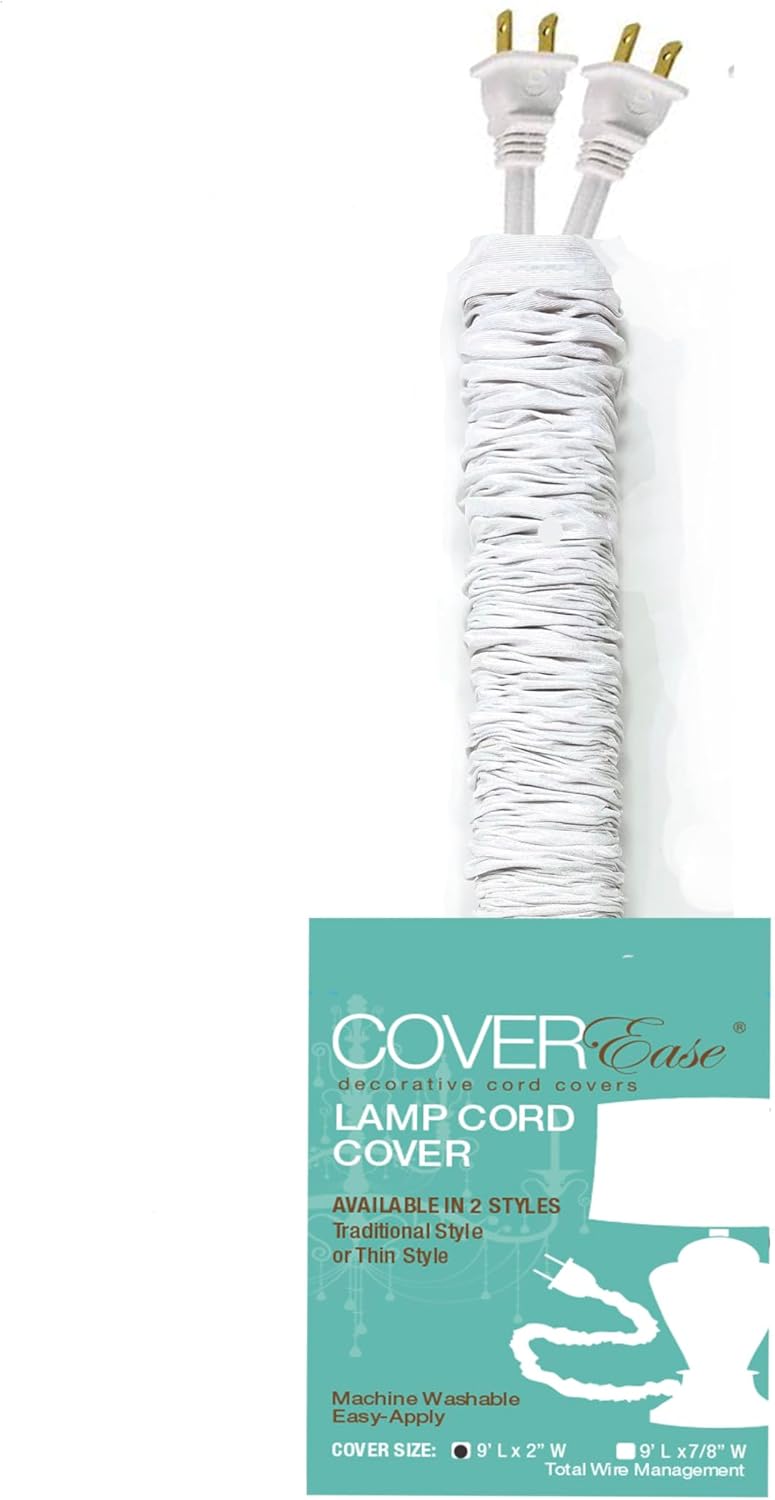 Cream COVEREase Lamp Cord Cover 9 ft Faux Silk Fabric Cover - Cable Sleeve, Wire Cover, Cord Hider for Cable Management for Electrical Lighting Fixtures. (1 PK)