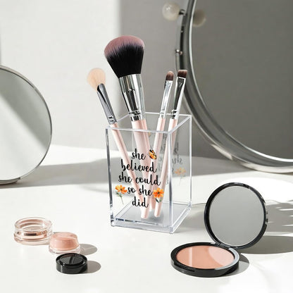Never Let Anyone Dull Your Sparkle Acrylic Makeup Brush Organizer Holder, Girl Power Desk Acrylic Brushes Storage, Inspirational Quote Gifts for Women Friend Sister Make Up Artist Makeup Lover