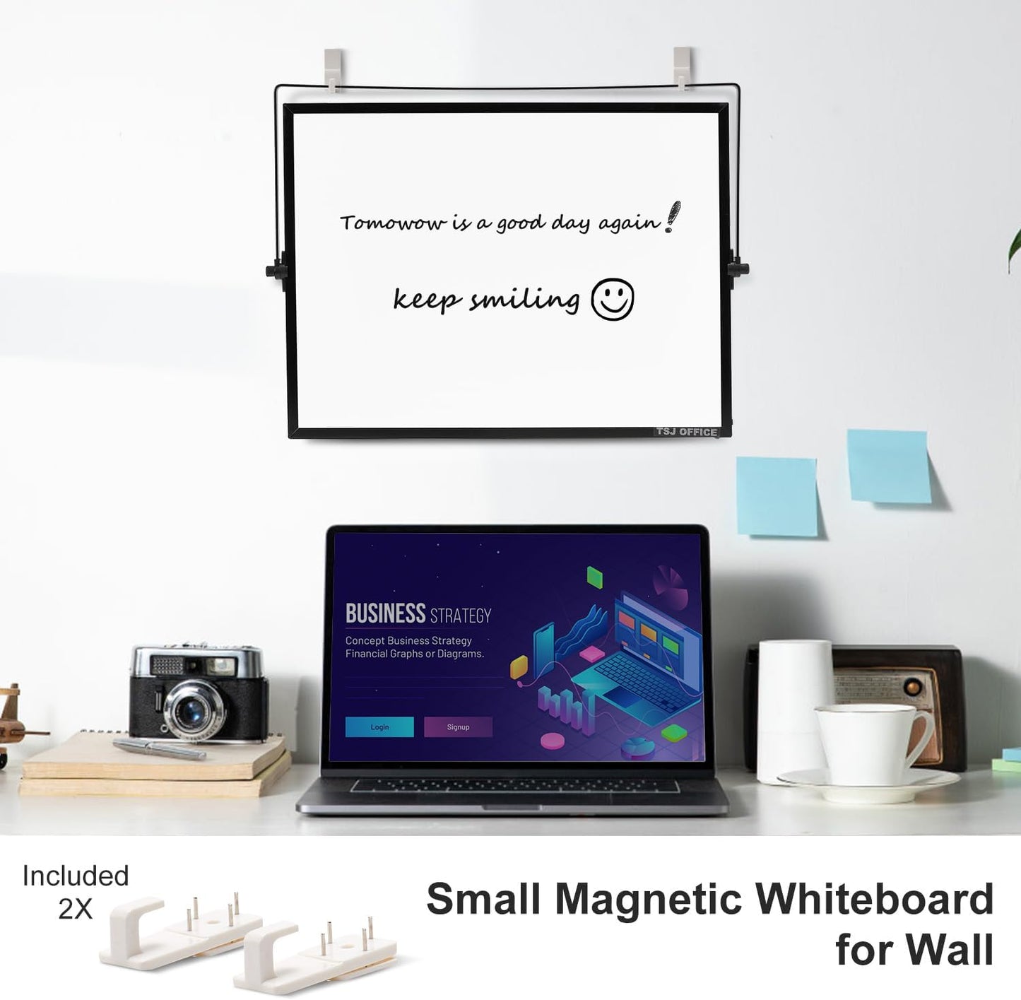 TSJ OFFICE Small White Board - 12 X 16 Inches Small Magnetic Dry Erase Board with Hooks for Wall, Desktop Whiteboard Stand 360 Degrees Revolving Double Sided for Office, Home, School, Silver