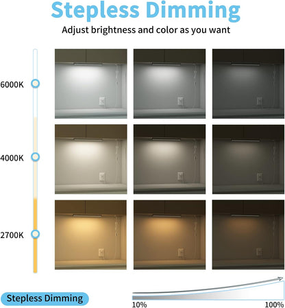 ASOKO LED Under Cabinet Lighting USB Plug-in, Dimmable, 3 Color Temperature, 14.5 in, Under Counter Lights for Kitchen,Shelf,Cupboard, Under Desk Monitor Light Bar (Sliver, 14.5 inch-2 Pack)