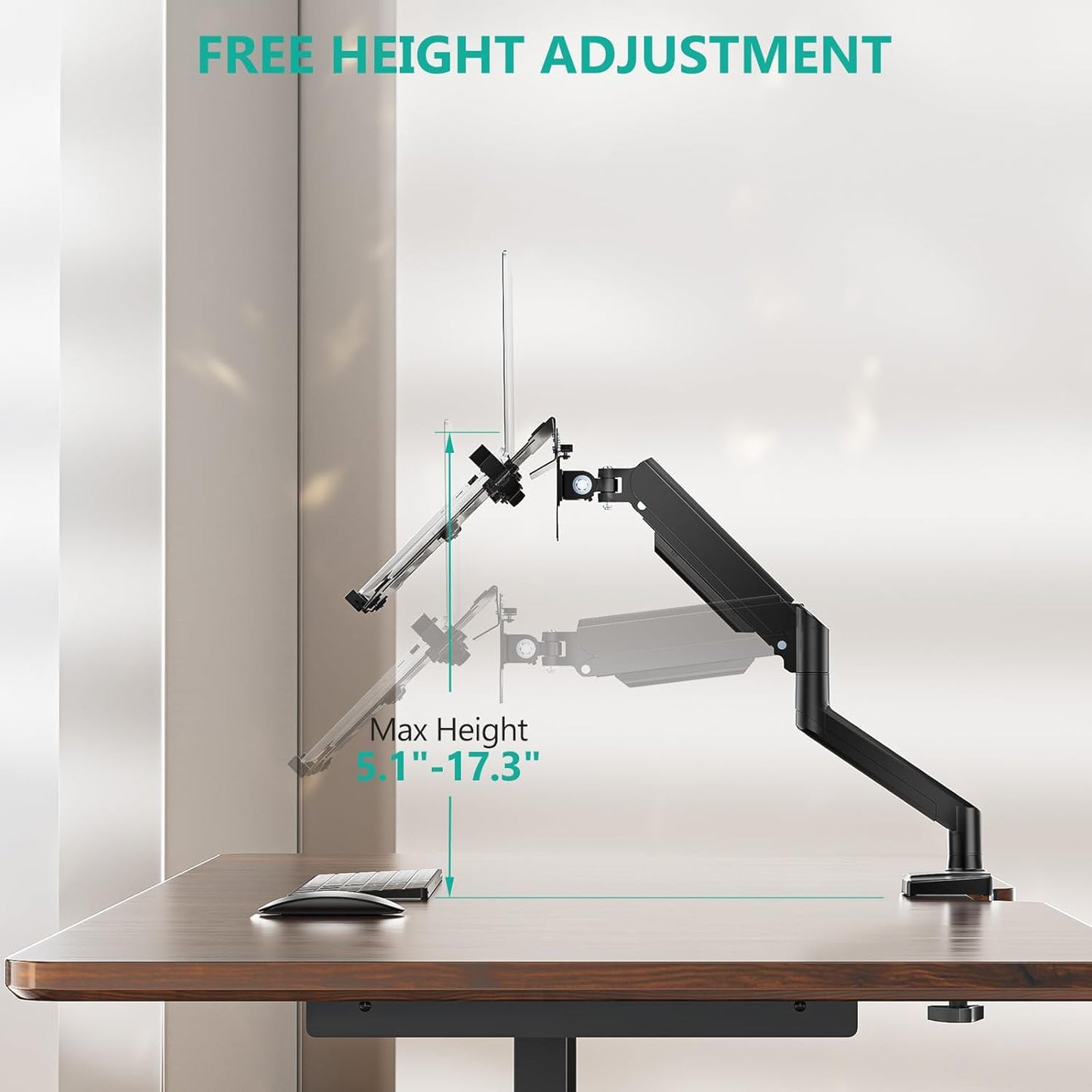 WALI Laptop Desk Mount for 17 inch Notebook, Adjustable Single Monitor Arm with Laptop Holder for 32 inch Screen, Laptops Stand with Ventilated Tray, Up to 22 lbs, (M00LP), Black