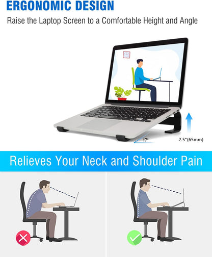 Ventilated Laptop Stand for Desk, Ergonomic Aluminum Laptop Riser, Computer Stand for Laptop, Compatible with MacBook Air Pro, Dell, HP, More 11-17.3 Inches Notebook, Work from Home (Silver)