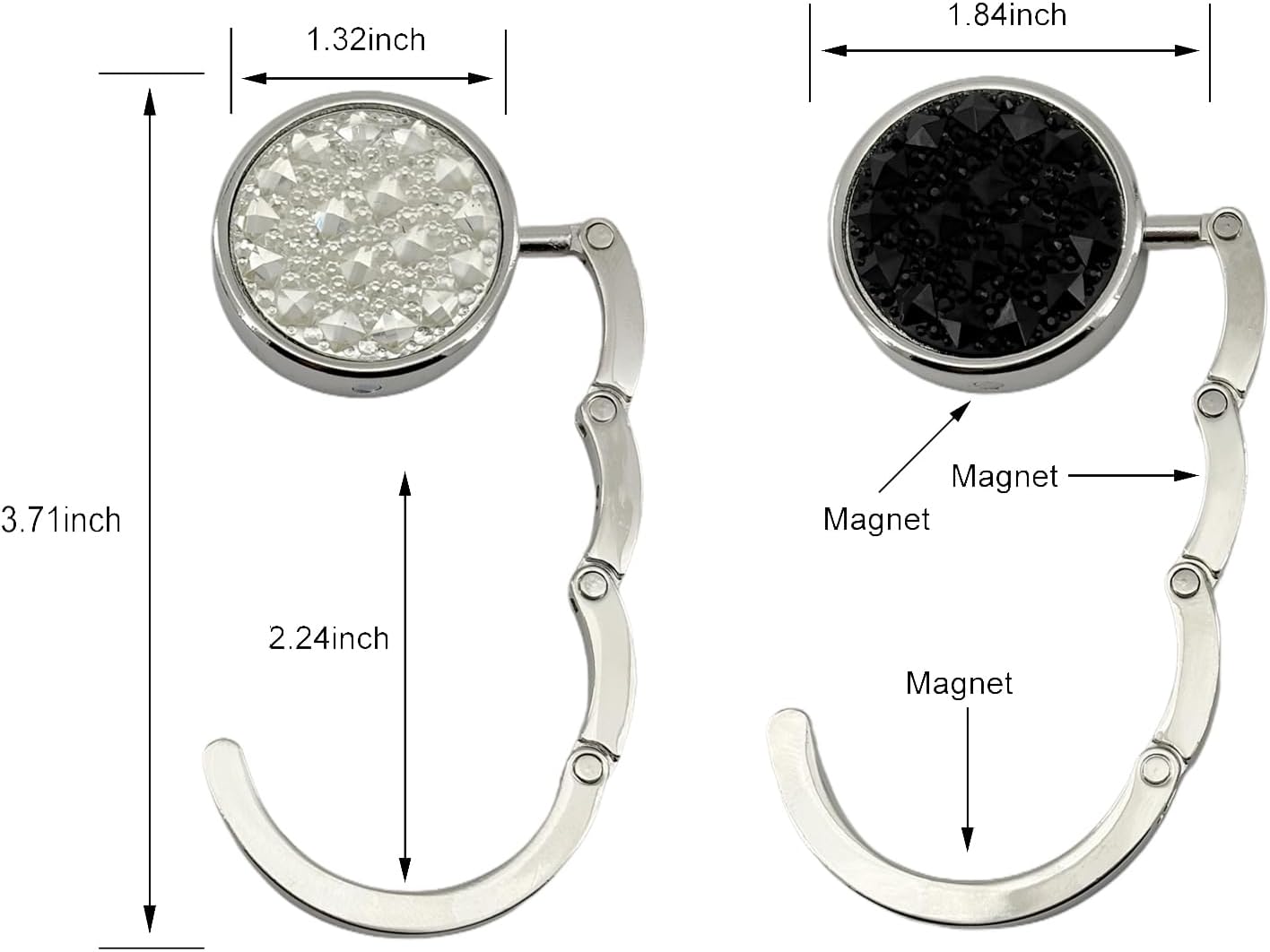4 Pack Foldable Purse Hook for Table, Folding Women's Handbag Hangers Hooks for Desk, Bling Table Bag Holder for Women Bag Mixed Color(1 Black & 1 White & 1 Gold & 1 Pink)