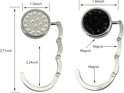 4 Pack Foldable Purse Hook for Table, Folding Women's Handbag Hangers Hooks for Desk, Bling Table Bag Holder for Women Bag Mixed Color(1 Black & 1 White & 1 Gold & 1 Pink)