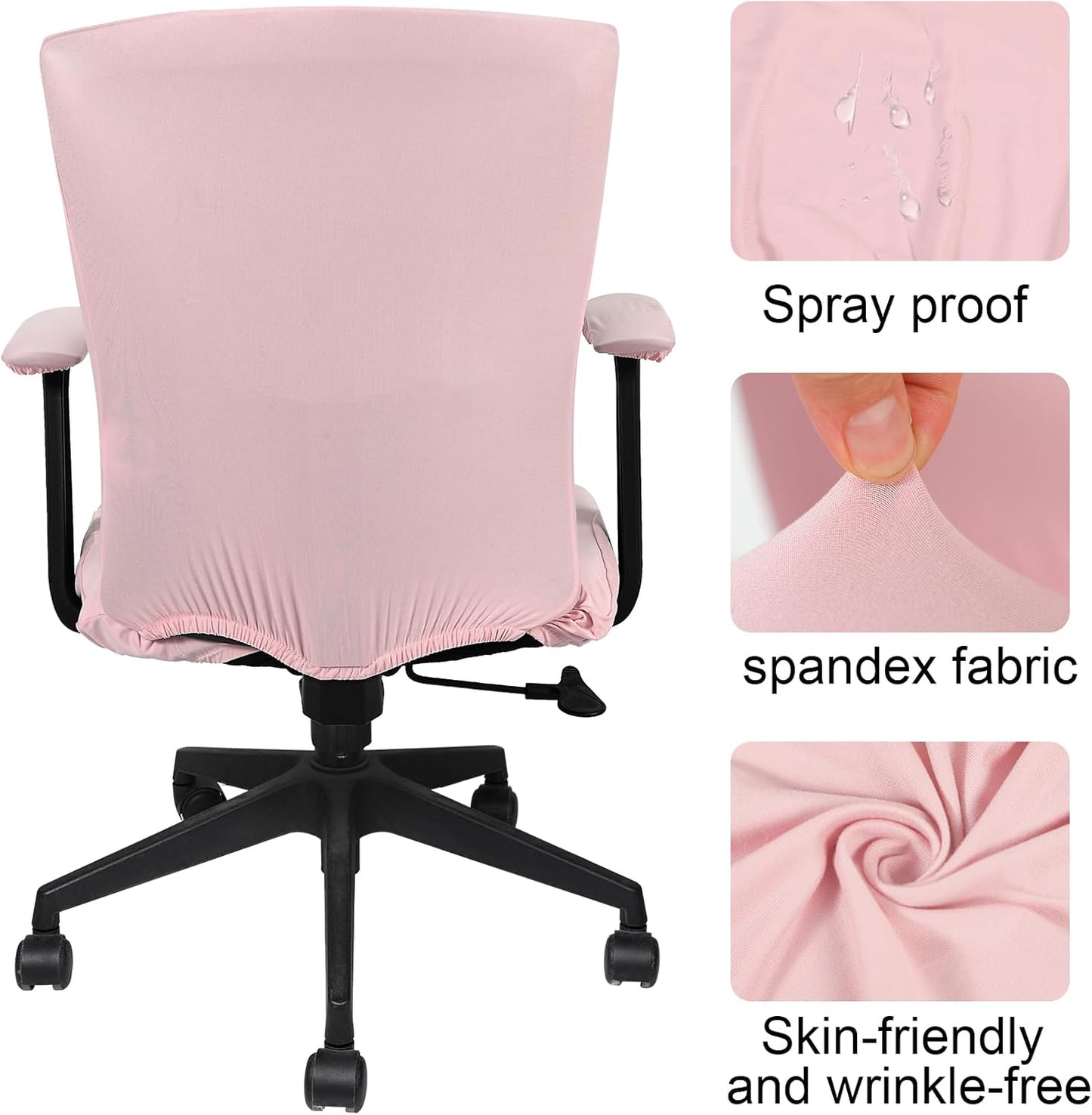 Tallew 4 Pcs Office Chair Covers Set Computer Universal Protective Stretchable Chair Seat Covers Desk Armrest Cover Pads Office Cushion Backrest for Rotating(Regular,Black)
