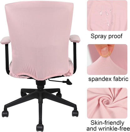 Tallew 4 Pcs Office Chair Covers Set Computer Universal Protective Stretchable Chair Seat Covers Desk Armrest Cover Pads Office Cushion Backrest for Rotating(Regular,Black)