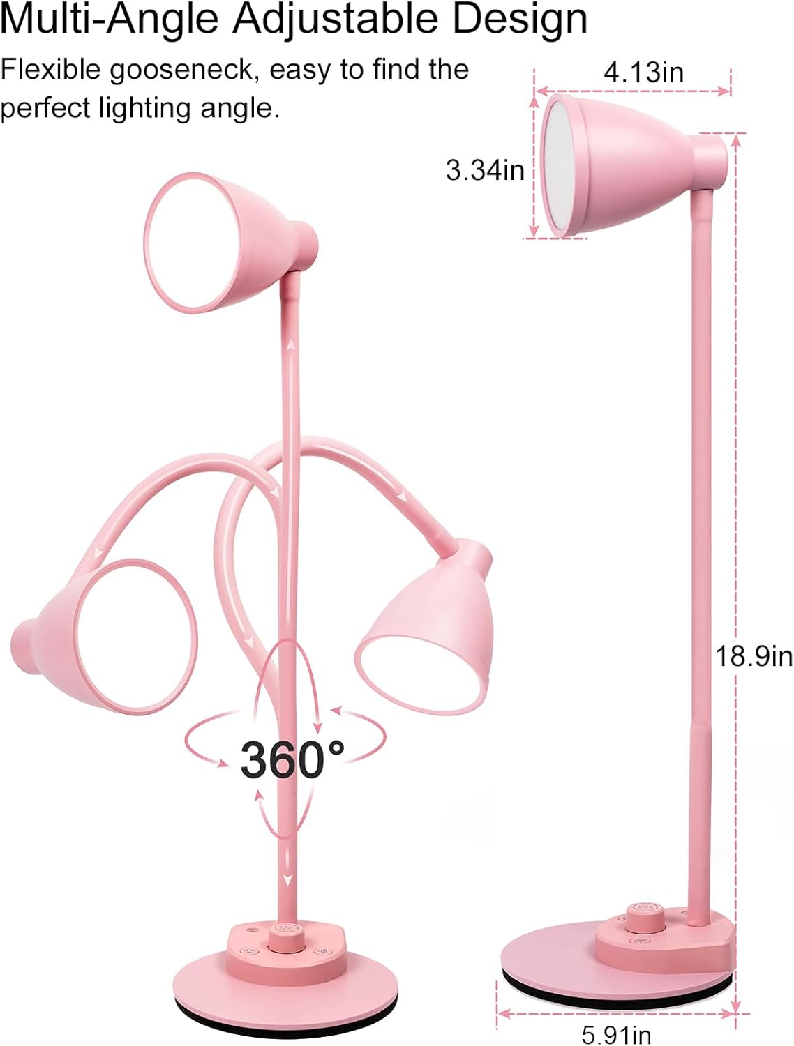 BOHON LED Desk Lamp with USB Charging Port, 3 Color Modes Dimmable Reading Lamp, Auto Dimming Task Lamp, Flexible Neck Table Light for Dorm Bedside, Adapter Include, White