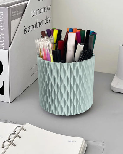 Lebenrich Rotating Pen Holder for Desk, 5 Slots Easthetic Pencil holder Desk Organizer Supplies and Accessories for Women Girls, Pencil Cup for Office Home Art Supply, White