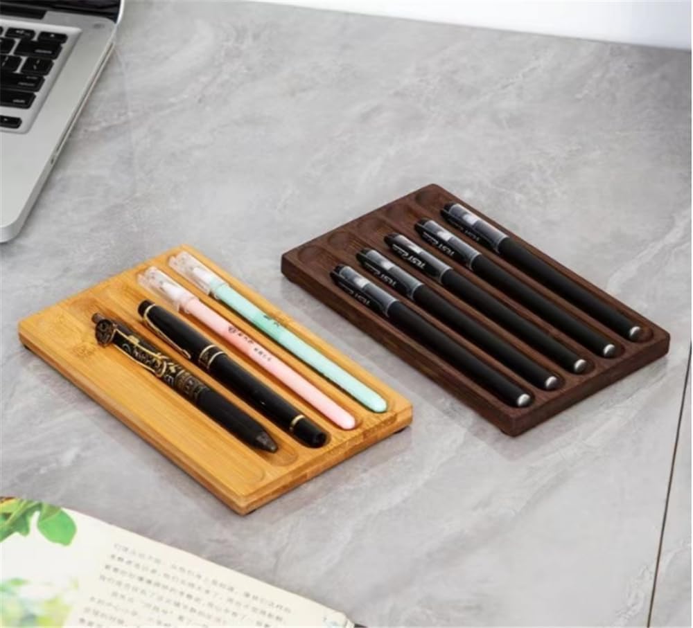 Pen holder Organizer of Office desks,Walnut Desk Pen Stand,Wave Pen Tray Accessory,Teacher Gifts,Suitable for School,Home,Desktop Art Accessories (Walnut, 5 Grid)