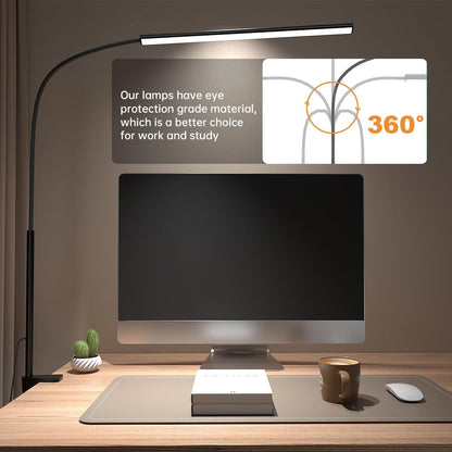 LED Desk Lamp with Clamp, Eye-Protection Clip on Desk Lamp, 5 Modes 10 Brightness Adjustment, 360°Flexible Gooseneck Lamp for Home Office ，Lights with USB Adapter (Black, Mini)