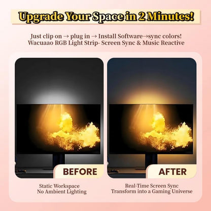 RGB Monitor Backlight with Screen Sync for 32 Inch Screens, Dual USB Powered LED Ambient Lighting Kit, Music Rhythm & Dynamic Modes, Immersive Bias Lighting for Home Office Gaming (4 Sides - 32 inch)
