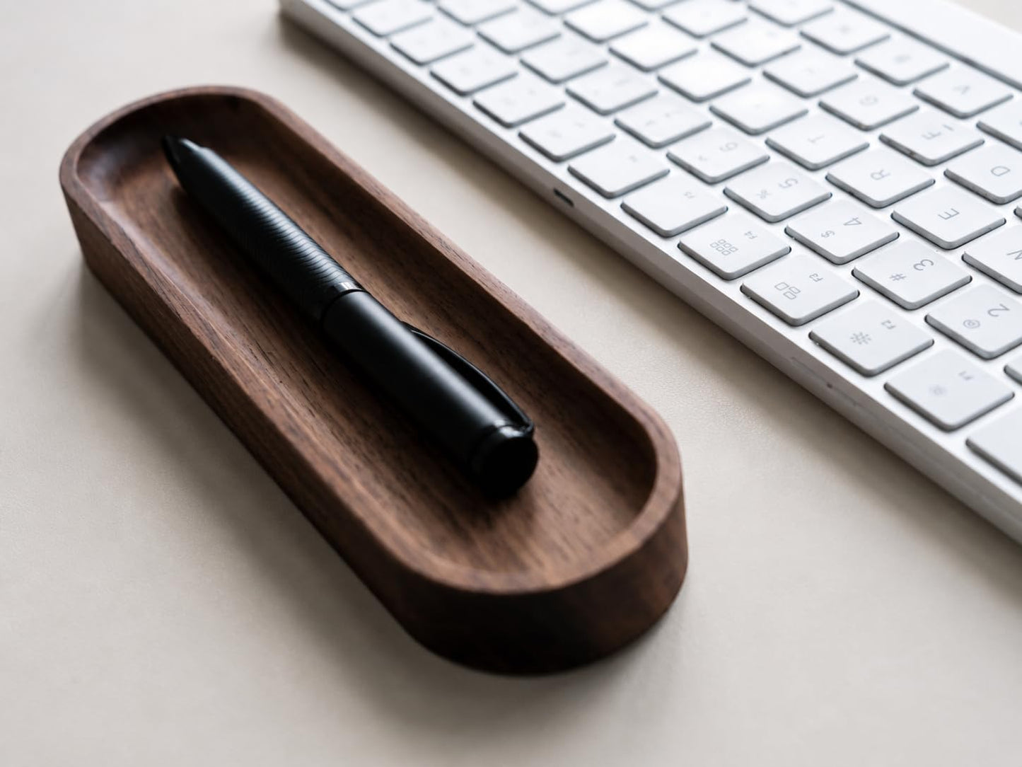 Walnut Wood Pen Tray, Minimalist Oval Wooden Pencil Holder, Office Desk Organizer, Writing Instrument Rest, Work Student Teacher Gift