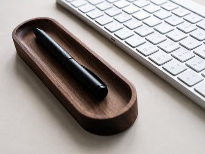 Walnut Wood Pen Tray, Minimalist Oval Wooden Pencil Holder, Office Desk Organizer, Writing Instrument Rest, Work Student Teacher Gift
