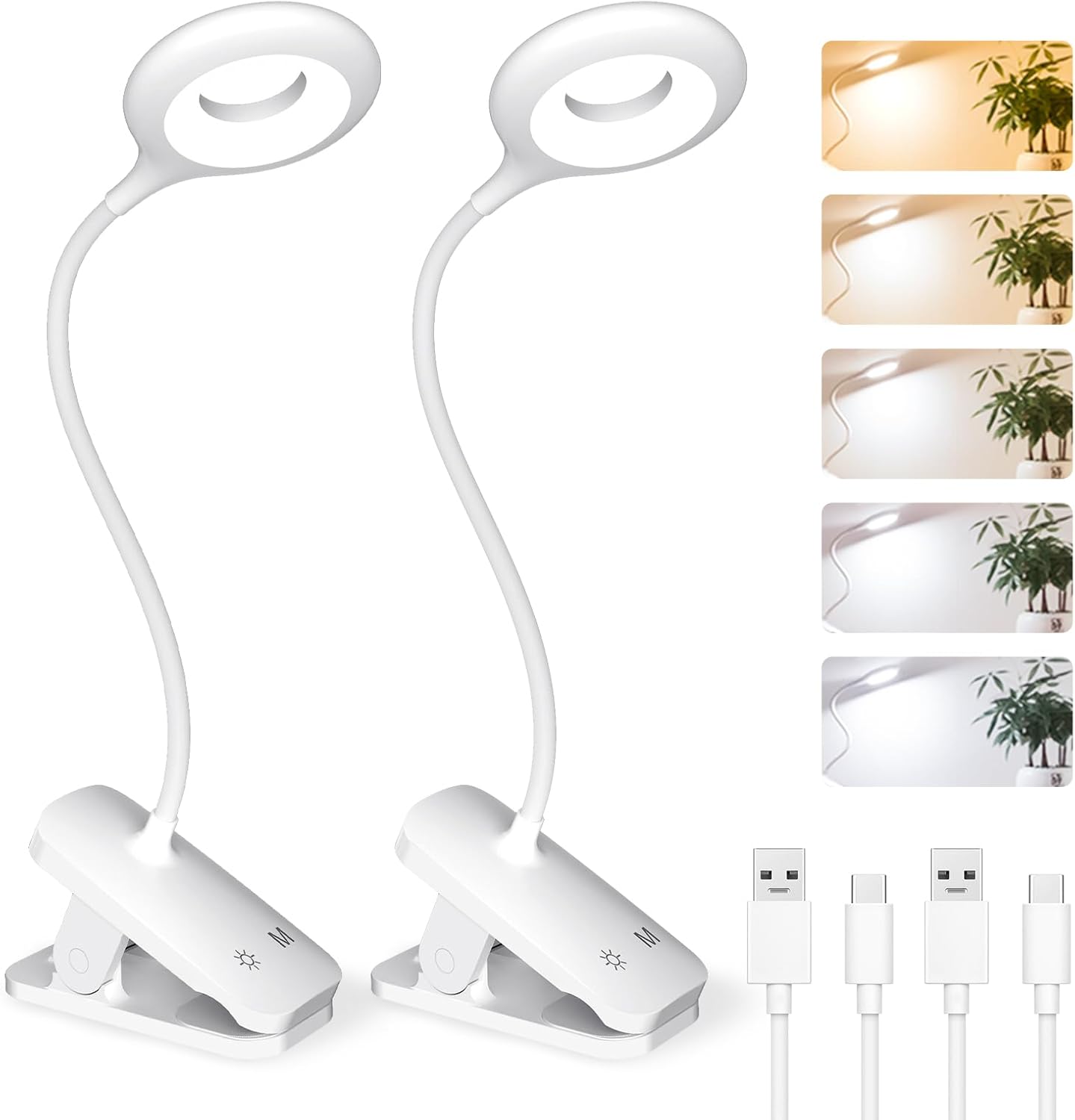 CUHIOY Rechargeable Clip on Reading Light for Bed, Battery Desk Lamp, 5 Color 5 Brightness & Touch Control Headboard Lamp, Large Clamp Lamp with Flexible Neck, Eye Protect LED Bedside Light, Pink