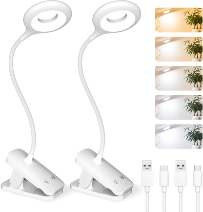 CUHIOY Rechargeable Clip on Reading Light for Bed, Battery Desk Lamp, 5 Color 5 Brightness & Touch Control Headboard Lamp, Large Clamp Lamp with Flexible Neck, Eye Protect LED Bedside Light, Pink