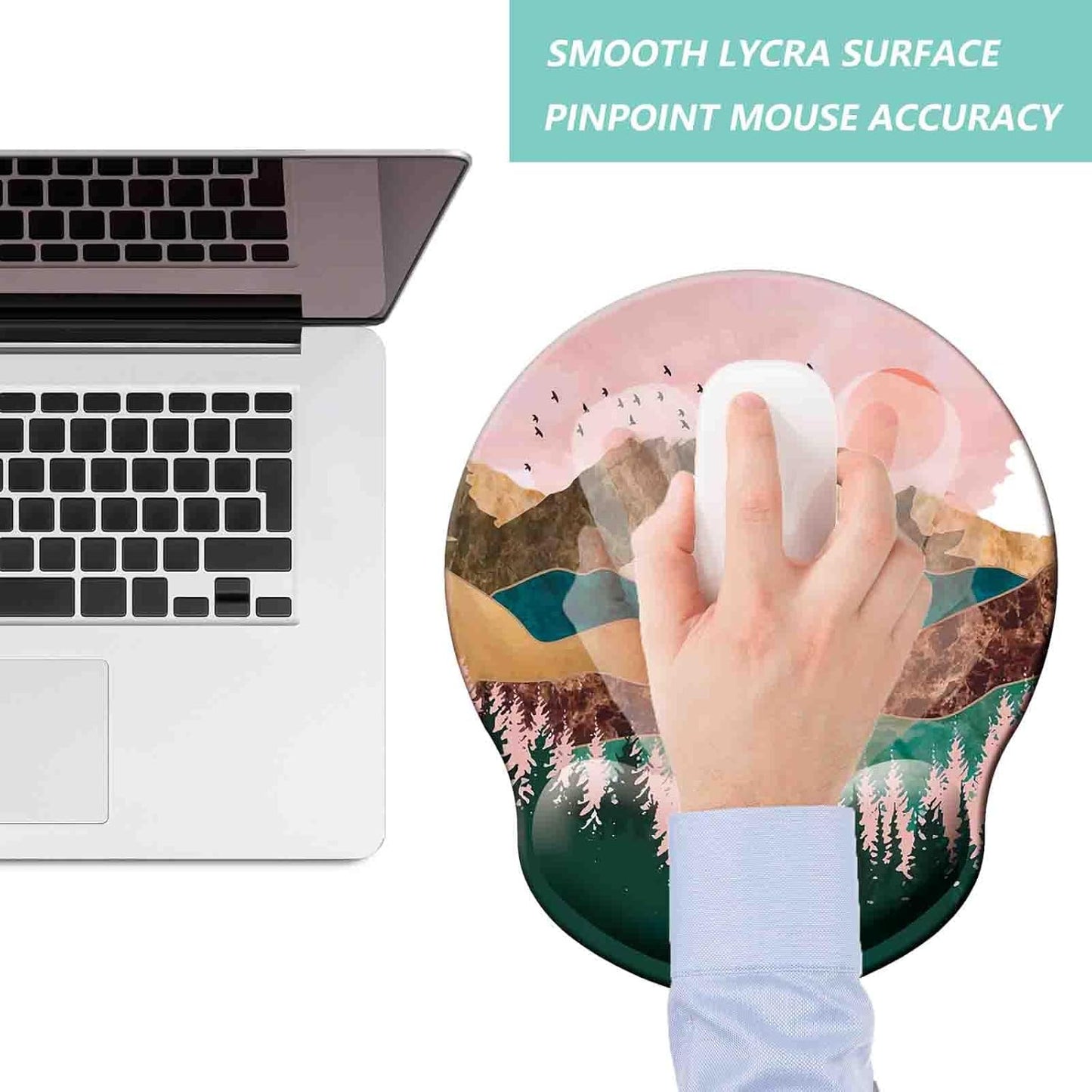 Mouse Pad with Wrist Support, Ergonomic Mouse Pad with Memory Foam Wrist Rest Cushion, Non-Slip Rubber Base Gaming Mice Pad for Home Office Computer Laptop, Flowers Grass