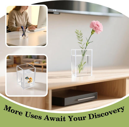 10 Pack Clear Acrylic Pen Holder for Desk, Pencil Cup Makeup Brush Organizer, Square Acrylic Pencil Holders for Office School Home Supplies, Desktop Stationery Organizer for Pens Markers Brushes