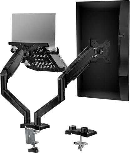WALI Single Arm Laptop and Monitor Desk Mount for 17" Notebook and Up to 32" Screen, 2-in-1 Adjustable Monitor Arm with Laptop Tray, VESA 75x75 100x100,Holds 22-26.4 lbs, Black (GSMP001NLP)