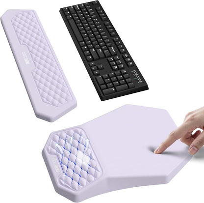 Ergonomic Mouse Pad and Keyboard Wrist Rest Support Set, Massage Design Mousepad for Carpal Tunnel Pain Relief, Memory Foam, Non-Slip PU Base for Computer Desk, Black