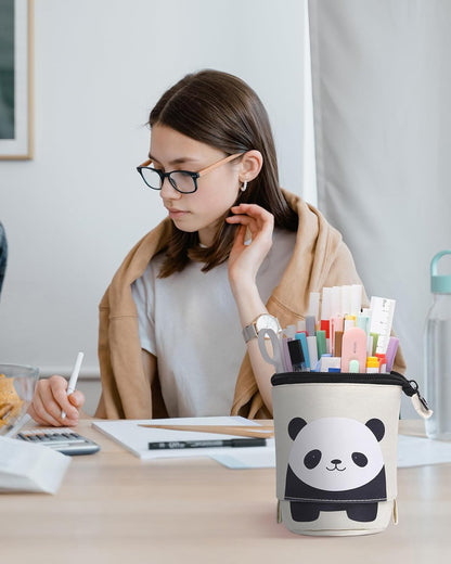 Sooez Standing Pencil Case, Cute Stand up Pencil Pouch, Telescopic Pen Pouch, Portable Pencil Holder, Kawaii Stand up Pencil Case, Spacious Pencil Pouch Bag for School Office Supplies, Black