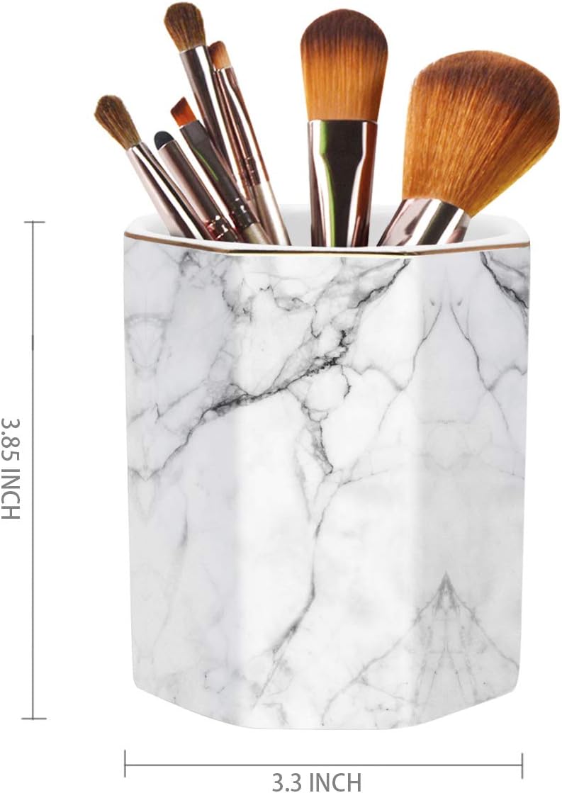 Pen Holder, Pencil Holder for Desk, Marble Desk Organizer Cute, Durable Ceramic Pencil Cup, Decorative Makeup Brush Holder Cup, Stationery Holder for Office, Home, Gray Marble