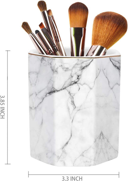 Pen Holder, Pencil Holder for Desk, Marble Desk Organizer Cute, Durable Ceramic Pencil Cup, Decorative Makeup Brush Holder Cup, Stationery Holder for Office, Home, Gray Marble