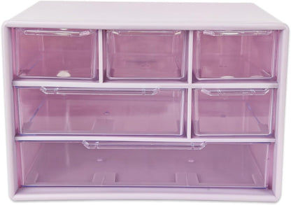 Mini Desk Drawer Organizer with 6 Clear Drawers - 7" x 3.9" x 4.7" Small Plastic Storage Box for Office, Classroom, Crafts, and Home Desktop Organization