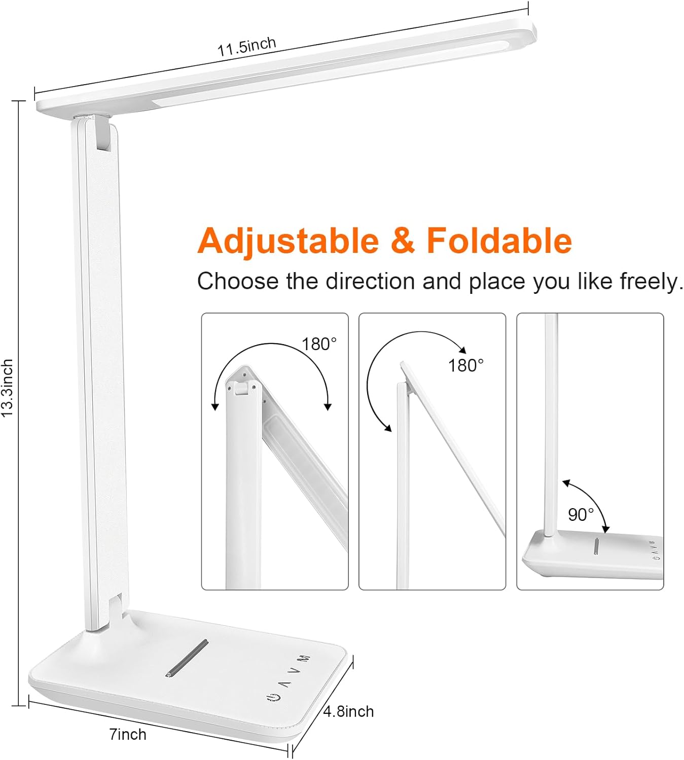 shinelife LED Desk Lamp for Office Home, Bright Desk Light with USB Charging Port, Adjustable Dimmable Desk Lamps 5 Modes 5 Brightness, Touch Study Lamp for Nail, Craft, Puzzle, Sewing, Study, Black