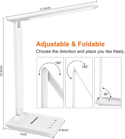 shinelife LED Desk Lamp for Office Home, Bright Desk Light with USB Charging Port, Adjustable Dimmable Desk Lamps 5 Modes 5 Brightness, Touch Study Lamp for Nail, Craft, Puzzle, Sewing, Study, Black