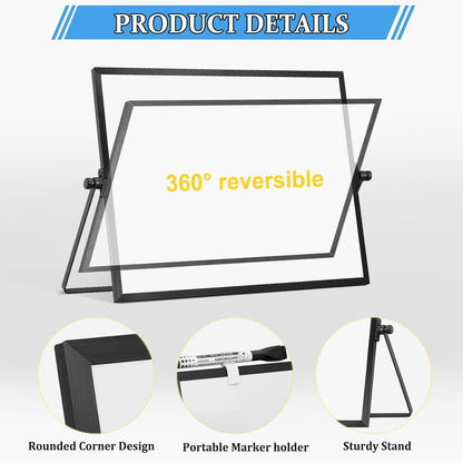 Dry Erase Magnetic White Board, 16" x 12" Double-Sided Desktop Whiteboard with Stand, Portable Small Whiteboard Set for Drawing, Office, Home