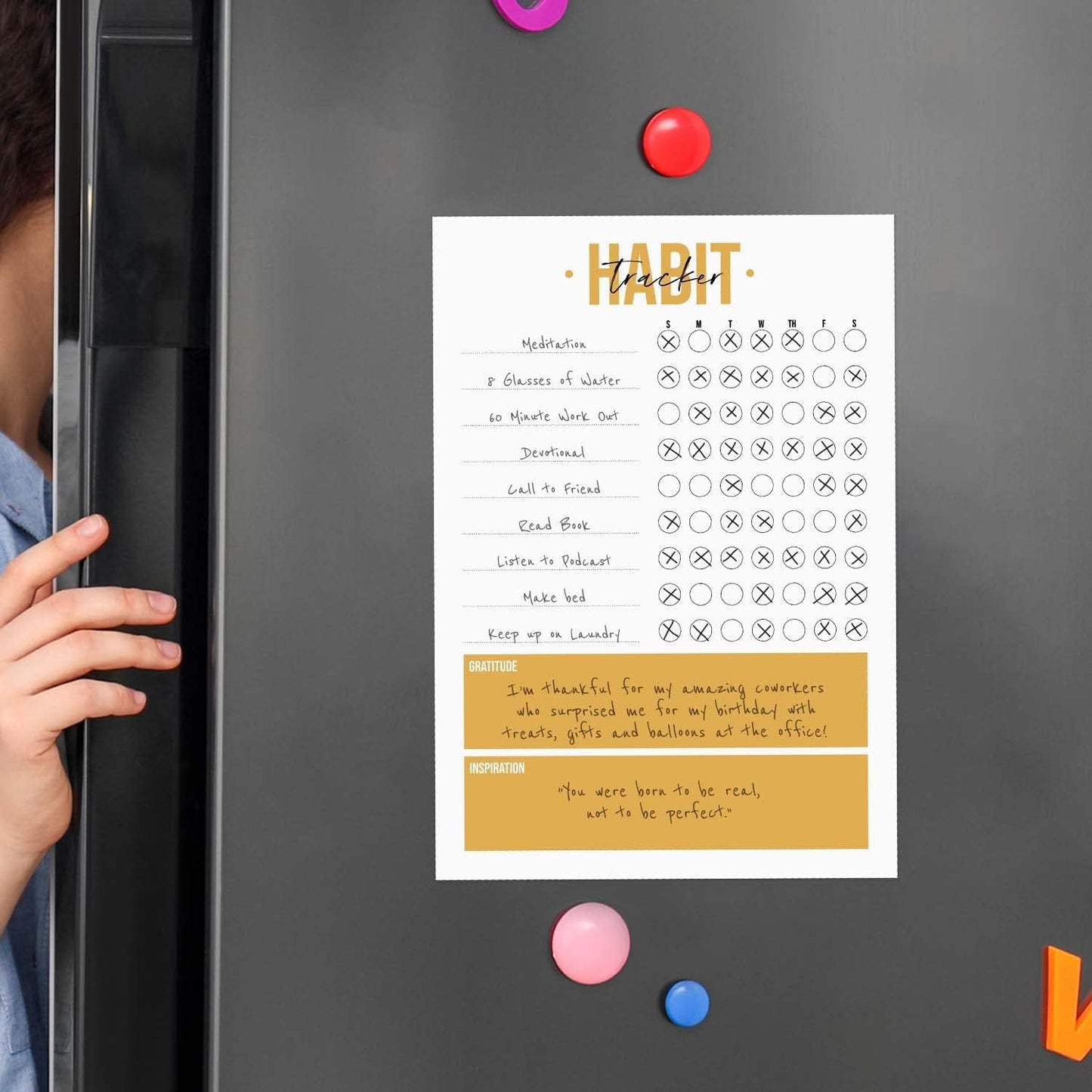Modern Habit Tracker Sticky Note Pad / 50 Sheets / 8" x 11.5" Positive Habit List Sticky Notes/Weekly Accountability Checklist/Made in The USA