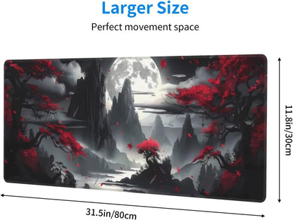 Japanese Mouse Pad, Large Japanese Desk Mat, XL Anime Gaming Keyboard Mat, Non-Slip Rubber Base, Big Extended Desk Protector for Home Office, 31.5”x11.8”