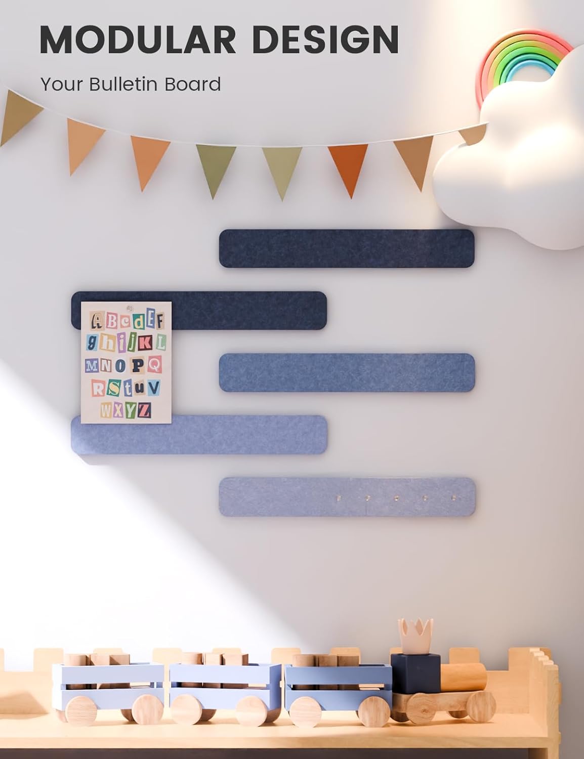 Fluxynara Cork Board Alternative Felt Strip Board 8-Pack 13"x2", Office Pin Board with 50 Push Pins, Adhesive Install for Bedroom Door & Home Office(Linen Dusk)